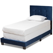 Baxton Studio Caprice Modern and Contemporary Glam Navy Blue Velvet Fabric Upholstered Twin Size Panel Bed Baxton Studio restaurant furniture, hotel furniture, commercial furniture, wholesale bedroom furniture, wholesale twin, classic twin